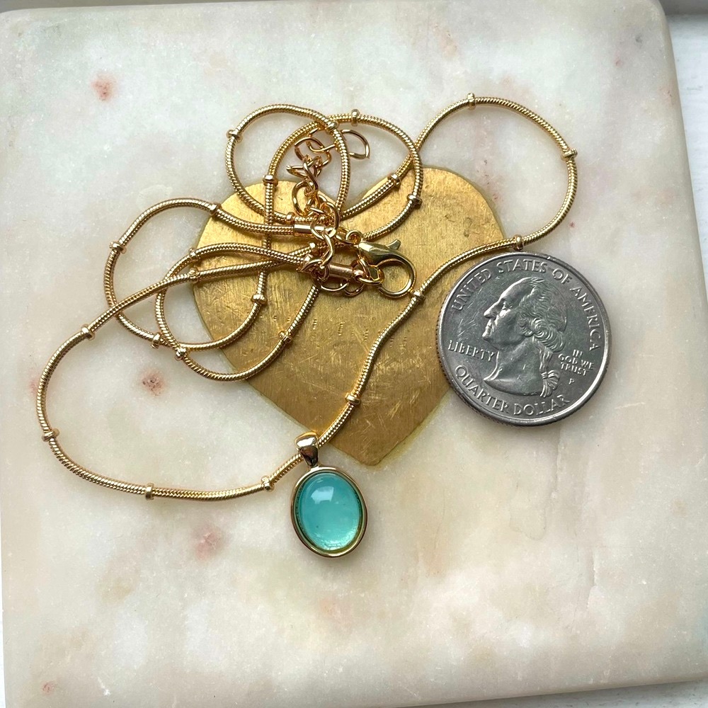 Gilded Azure: 18k Gold-Plated Necklace with Blue Glass Stones - Picture 2 of 4